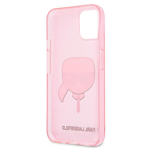 Puzdro KARL LAGERFELD Apple iPhone 13 Mini Glitter Karl`s Head Pink Hardcase
